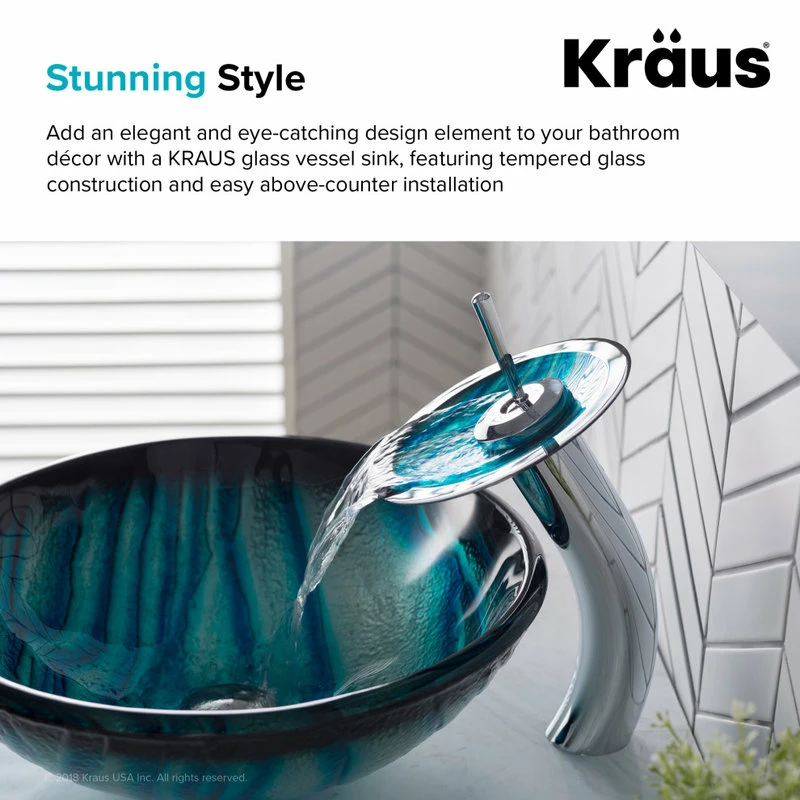 Kraus USA, Inc. Nature Series 17" Round Blue Glass Vessel 19mm Bathroom Sink 7 Kraus USA, Inc. Nature Series 17" Round Blue Glass Vessel 19mm Bathroom Sink - Image 7