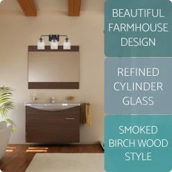 Kira Home Orson 22" Farmhouse / Bathroom Light, Cylinder Glass Shades, Smoked -home bar shop 30a1e25a017861ec 8687 w800 h800 b0 p0