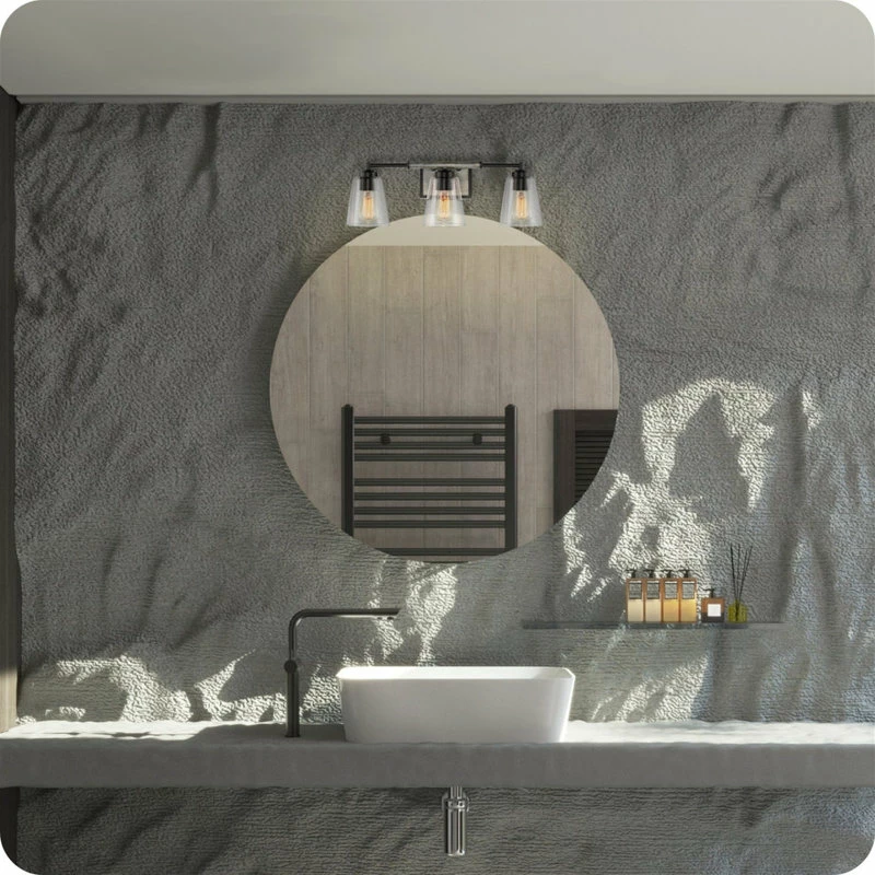 Kira Home Crestline 23" Farmhouse Bathroom / Light, Funnel Glass Shades, Gray 2 Kira Home Crestline 23" Farmhouse Bathroom / Light, Funnel Glass Shades, Gray - Image 2