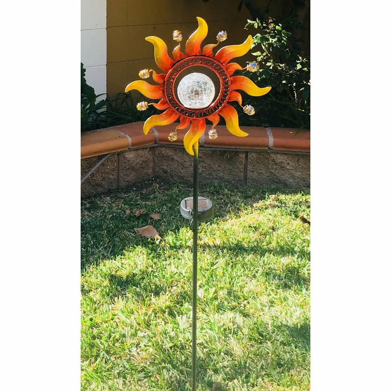 Unido Solar Powered Metal Copper Sunray Garden Stake With Glass Crackle Ball LED Light 2 Unido Solar Powered Metal Copper Sunray Garden Stake With Glass Crackle Ball LED Light - Image 2