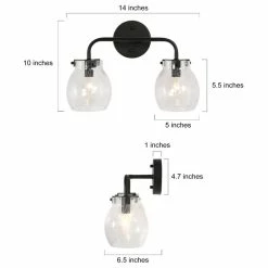 LNC Lighting LALUZ 2 Light Matte Black Modern Bathroom Vanity Light With Globe Seeded Glass -home bar shop 31b11b0b03117d50 9179 w800 h800 b1 p0
