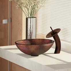 Rene R5-5014 Frosted Glass Vessel Sink, R9-7001 Faucet, Antique Bronze, Oil Rubbed Br -home bar shop 31b1278c0c891921 1284 w800 h800 b0 p0