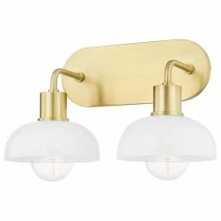 Hudson Valley Lighting Kyla 2-Light Bath Bracket, Aged Brass Finish, Opal Glossy Glass