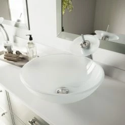 VIGO Glass Vessel Bathroom Sink, White Frost -home bar shop 32c1430e0e9ed895 9027 w800 h800 b0 p0