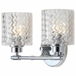 JONATHAN Y Vintage Iron/Chevron Pattern Glass Farmhouse Cottage LED Vanity, 2-Light -home bar shop 3391aca90f614662 3034 w800 h800 b1 p0