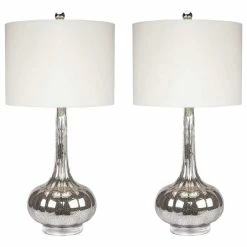 Abbyson Living Mercury Antiqued Glass Table Lamps, Set Of 2, Silver