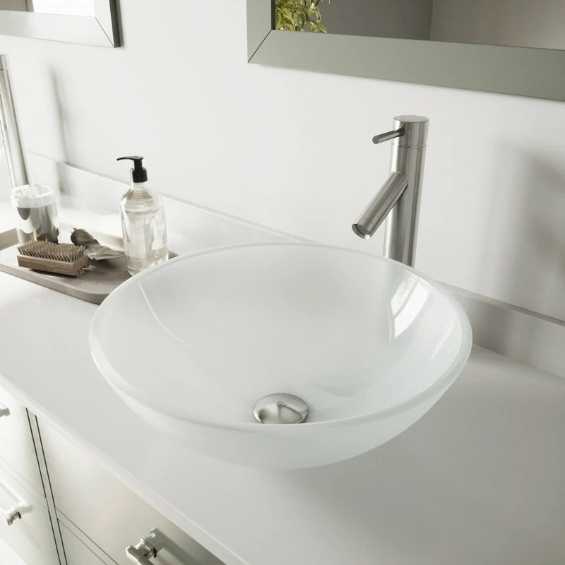 VIGO White Frost Glass Vessel Bathroom Sink Set With Dior Vessel Faucet 5 VIGO White Frost Glass Vessel Bathroom Sink Set With Dior Vessel Faucet - Image 5