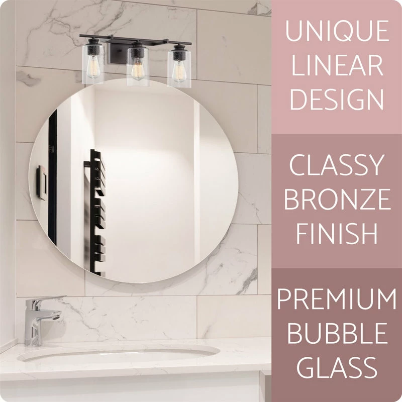 Kira Home Graham 23.5" Farmhouse / Bathroom Light, Seeded Glass Shades, Oil 4 Kira Home Graham 23.5" Farmhouse / Bathroom Light, Seeded Glass Shades, Oil - Image 4