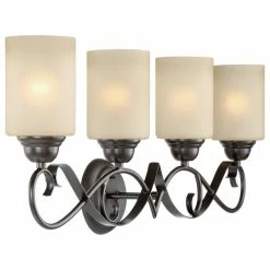 Kira Home Villa 31" Bathroom Light, Amber Frosted Glass Shades, Oil Rubbed