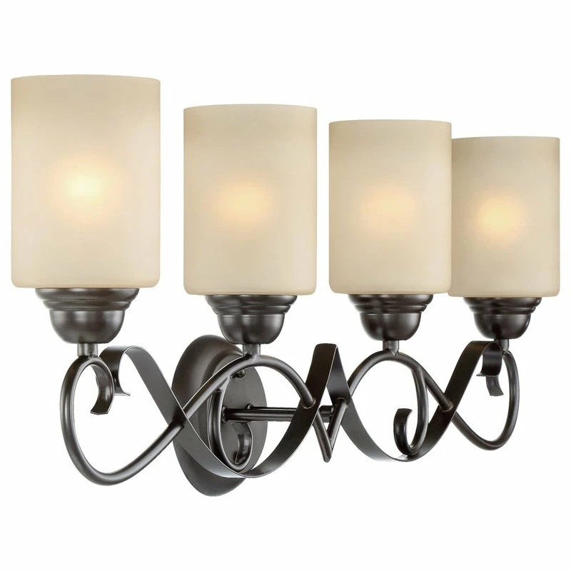 Kira Home Villa 31" Bathroom Light, Amber Frosted Glass Shades, Oil Rubbed 1 Kira Home Villa 31" Bathroom Light, Amber Frosted Glass Shades, Oil Rubbed