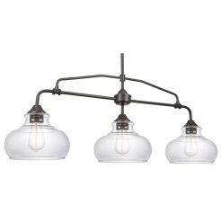 Kira Home Harlow 37.5" Farmhouse Kitchen Island Light, Glass Shades, Adjustable