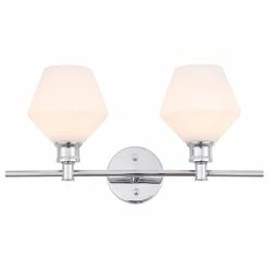 Elegant Furniture & Lighting Living District Gene 2-Light Metal Wall Sconce In Chrome And Frosted White Glass