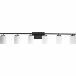 Progress Lighting Replay Collection 48" 6-Light Textured Black Etched Glass Bath Vanity Light
