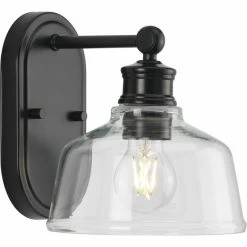 Progress Lighting Singleton 1-Light 7.62" Matte Black Farmhouse Vanity Light, Clear Glass Shade