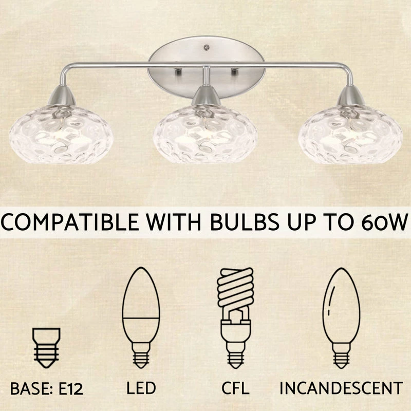 Kira Home Marina 26" Bathroom Light, Hammered Glass Shades, Brushed Nickel 5 Kira Home Marina 26" Bathroom Light, Hammered Glass Shades, Brushed Nickel - Image 5