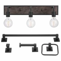 Globe Electric 5-Piece All-In-One Bathroom Set, 3-Light Vanity Light With Seeded Glass Shades -home bar shop 3bc1d23101819ddd 0469 w800 h800 b1 p0