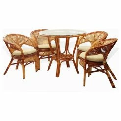 RattanUSA 5-Piece Pelangi Dining Rattan Wicker Armchairs/Round Table Glass Top, Colonial -home bar shop 3ca1a8510a849cfc 1979 w800 h800 b1 p0