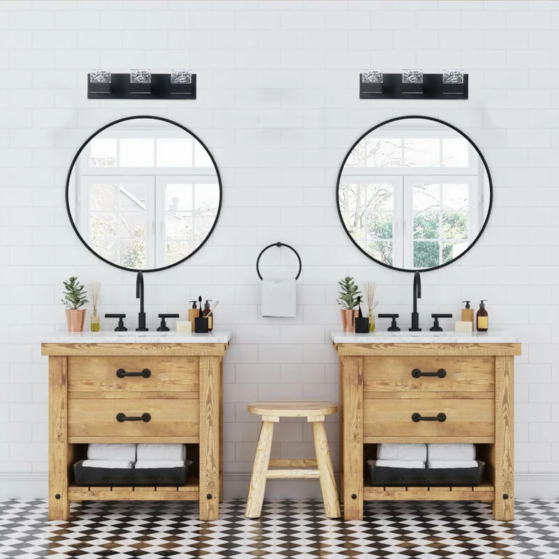 Aiwen 3-Light Vintage Shaped Glass Wall Light Bathroom Vanity Lighting Fixture, Black 3 Aiwen 3-Light Vintage Shaped Glass Wall Light Bathroom Vanity Lighting Fixture, Black - Image 3