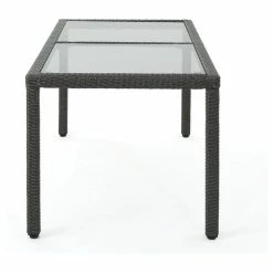 GDFStudio GDF Studio San Simeon Outdoor Wicker Rectangular Dining Table With Glass Top, Gr -home bar shop 3de1d5bf01e52619 7692 w800 h800 b1 p0