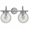 A Touch Of Design Steel Bathroom Vanity Light With 2 Clear Glass Globe Shades, Satin Nickel Finish