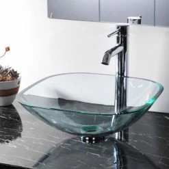 Yescom Tempered Clear Square Glass Vessel Sink -home bar shop 3ee196ae0797c32c 5549 w800 h800 b0 p0