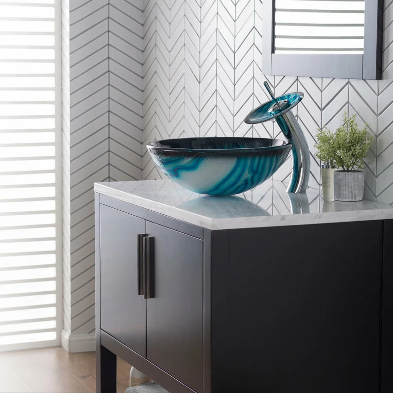 Kraus USA, Inc. Nature Series 17" Round Blue Glass Vessel 19mm Bathroom Sink 5 Kraus USA, Inc. Nature Series 17" Round Blue Glass Vessel 19mm Bathroom Sink - Image 5