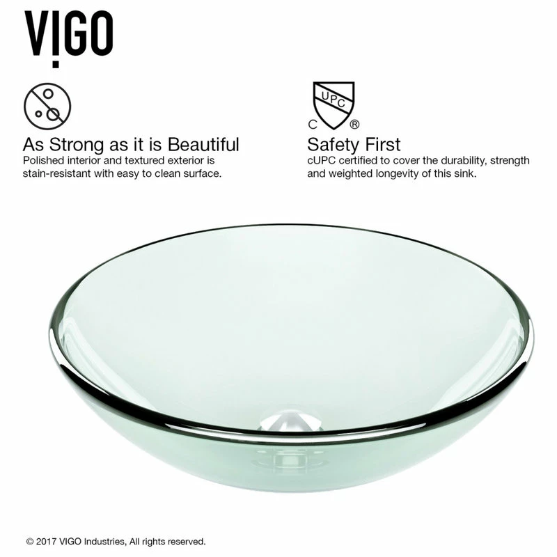 VIGO Crystalline Glass Vessel Sink And Linus Vessel Faucet, Brushed Nickel 9 VIGO Crystalline Glass Vessel Sink And Linus Vessel Faucet, Brushed Nickel - Image 9