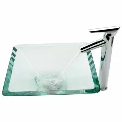 Kraus USA, Inc. Square Clear Glass Vessel 19mm Thick Bathroom Sink, PU Drain, Mount Ring, Nickel -home bar shop 41019e1c00e5e6f2 3157 w800 h800 b1 p0