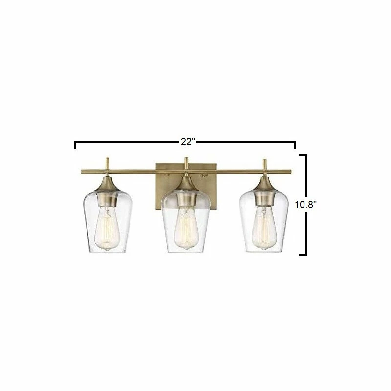 A Touch Of Design 3-Light Bathroom Vanity Light With Clear Glass Shades, Dimmer Compatible, Gold 4 A Touch Of Design 3-Light Bathroom Vanity Light With Clear Glass Shades, Dimmer Compatible, Gold - Image 4