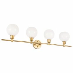 Elegant Furniture & Lighting Brass Finish And Clear Glass 4-Light Wall Sconce, Brass, Frosted White -home bar shop 423134990c705781 2993 w800 h800 b1 p0