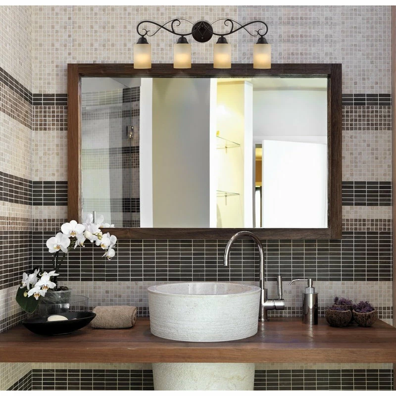 Kira Home Villa 31" Bathroom Light, Amber Frosted Glass Shades, Oil Rubbed 2 Kira Home Villa 31" Bathroom Light, Amber Frosted Glass Shades, Oil Rubbed - Image 2