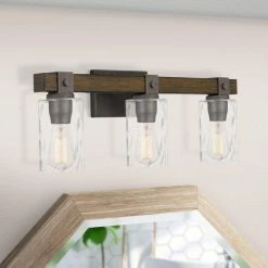 Starry Sky Trading Inc 3-Light 24'' Vanity Light Artisan Iron And Wood Finish Clear Glass Shade -home bar shop 430152120019df63 7311 w800 h800 b0 p0