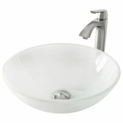 VIGO White Frost Glass Vessel Bathroom Sink And Linus Faucet Set