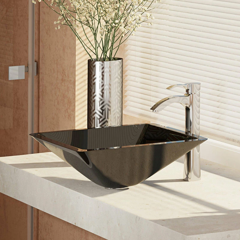Rene R5-5003-NOR Noir Colored Glass Vessel Sink, R9-7001 Faucet, Antique Bronze, Chro 4 Rene R5-5003-NOR Noir Colored Glass Vessel Sink, R9-7001 Faucet, Antique Bronze, Chro - Image 4