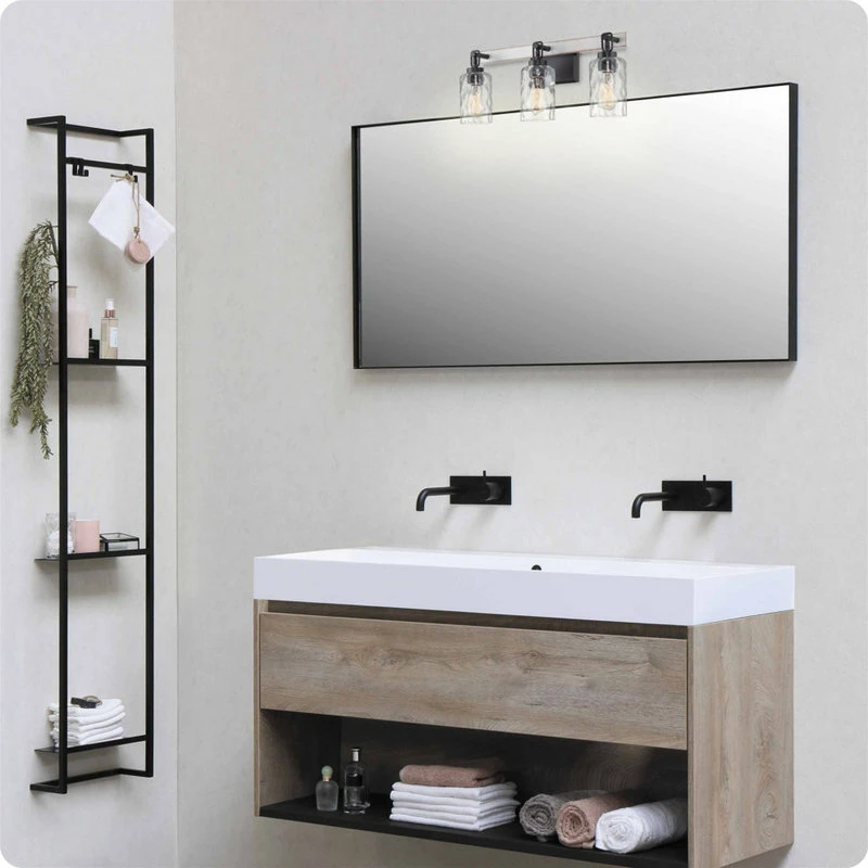 Kira Home Ashland 23.5" Farmhouse Bathroom / Light, Hammered Glass Shades, White 2 Kira Home Ashland 23.5" Farmhouse Bathroom / Light, Hammered Glass Shades, White - Image 2