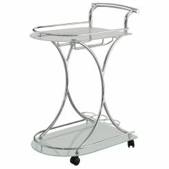 Benzara, Woodland Imprts, The Urban Port Captivating Serving Cart With 2 Frosted Glass Shelves, Silver