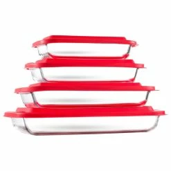 JoyJolt 4 Glass Bakeware Containers Red