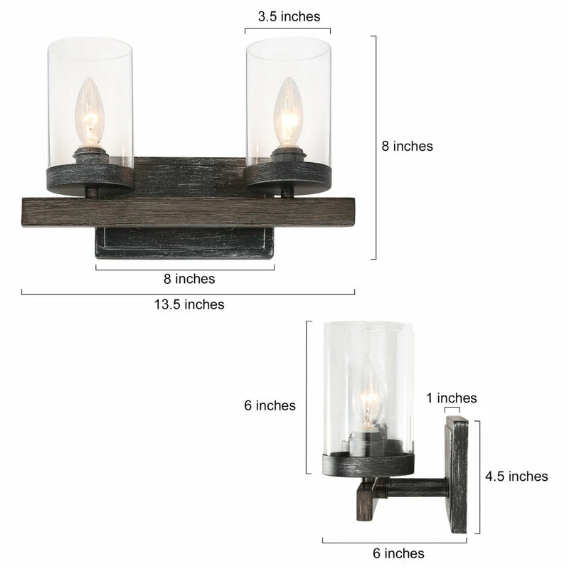 LALUZ Farmhouse 2-Light Glass Wall Lamp Antique Finishing 2 LALUZ Farmhouse 2-Light Glass Wall Lamp Antique Finishing - Image 2