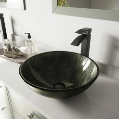 VIGO Gray Onyx Glass Vessel Sink And Duris Faucet Set, Matte Black Finish -home bar shop 479154c80f4fb058 2907 w800 h800 b0 p0