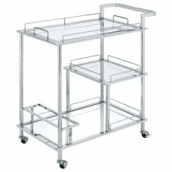 Acme Furniture Splinter Serving Cart, Clear Glass And Chrome Finish
