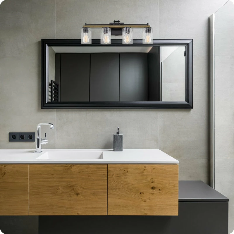 Kira Home Ashton 28" Farmhouse / Bathroom Light, Hammered Glass Shades, Smoked 3 Kira Home Ashton 28" Farmhouse / Bathroom Light, Hammered Glass Shades, Smoked - Image 3