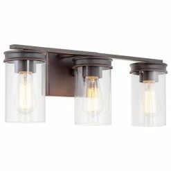 Kira Home Ainsley 21.5" Farmhouse / Bathroom Light, Cylinder Glass Shades