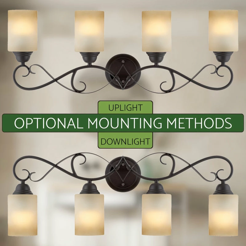 Kira Home Villa 31" Bathroom Light, Amber Frosted Glass Shades, Oil Rubbed 5 Kira Home Villa 31" Bathroom Light, Amber Frosted Glass Shades, Oil Rubbed - Image 5