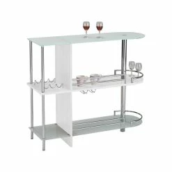 Pilaster Designs Roland Modern Pub Bistro Bar Table With Tempered Glass Shelves, White -home bar shop 4a819b360ea367cc 7294 w800 h800 b1 p0