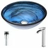 ANZZI Soave Series Deco-Glass Vessel Sink With Key Faucet, Polished Chrome