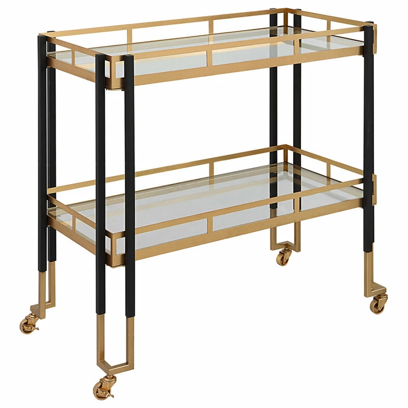 Uttermost Kentmore Bar/Wine Cabinet Or Cart, Matte Black And Brushed Gold With Clear Glass 3 Uttermost Kentmore Bar/Wine Cabinet Or Cart, Matte Black And Brushed Gold With Clear Glass - Image 3