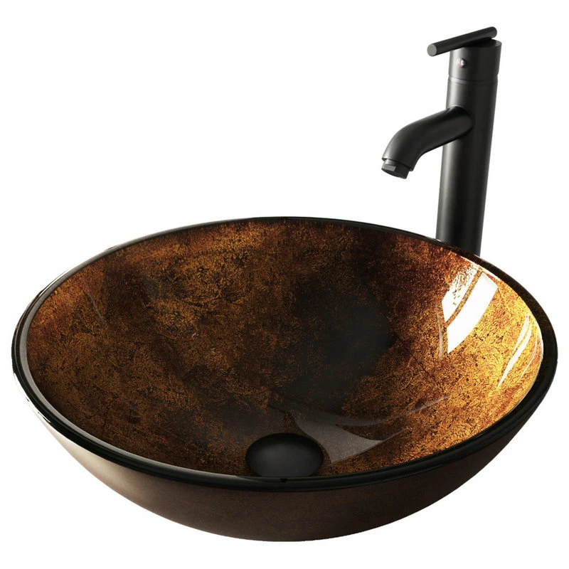 VIGO Russet Glass Vessel Sink And Seville Faucet Set, Matte Black Finish 1 VIGO Russet Glass Vessel Sink And Seville Faucet Set, Matte Black Finish