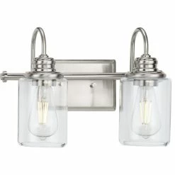 Progress Lighting Aiken Collection Two-Light Brushed Nickel Clear Glass Bath Vanity Wall Light