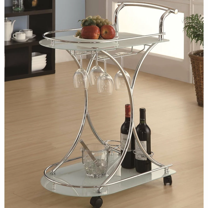 Coaster Home Furnishings Coaster Serving Cart With 2 Black Glass Shelves, Chrome 2 Coaster Home Furnishings Coaster Serving Cart With 2 Black Glass Shelves, Chrome - Image 2