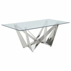 Acme Furniture Dekel Dining Table, Clear Glass And Stainless Steel